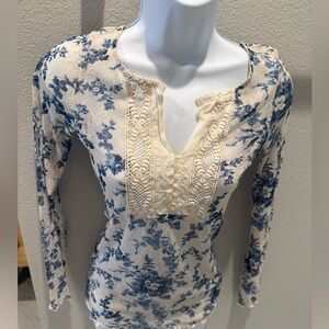 Ralph Lauren denim and supply blue Floral Lace stretchy long Sleeve Top